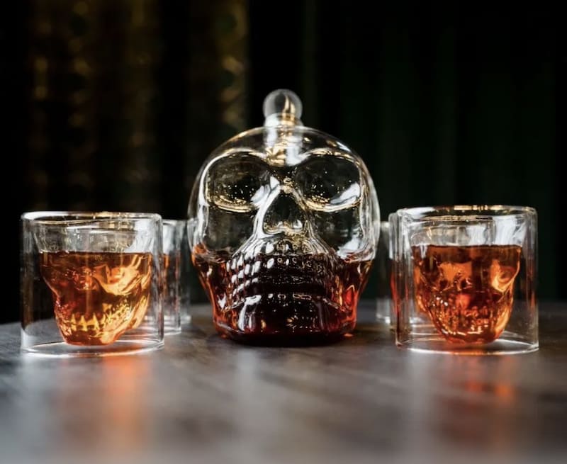 Skull Whiskey dekanter með þrívíddargleraugu í formi höfuðkúpu